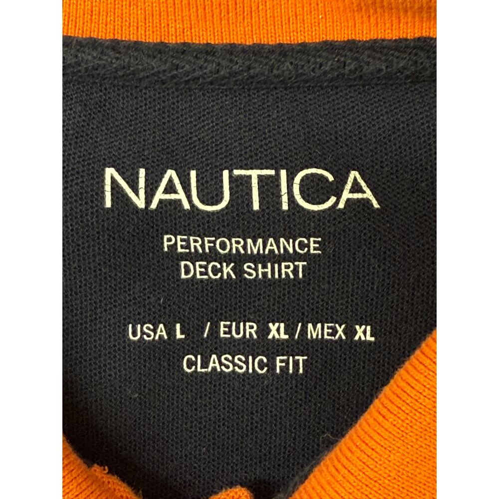 Nautica Deck Polo Mens L Orange Stripe Performance Cotton Short Sleeve Shirt - Picture 4 of 5